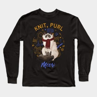 Knit, purl, Meow - Ragdoll with Scarf Long Sleeve T-Shirt